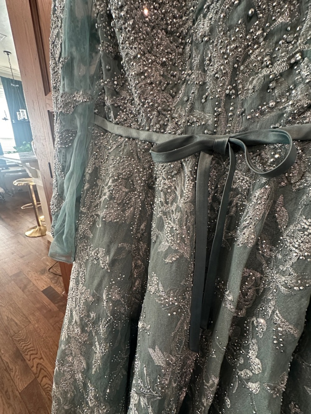 Mac Duggal Sage Green Beaded Gown Size 12 - Picture 3 of 6